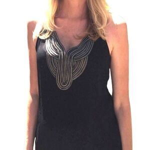 19 Cooper Stitch Fix Black Silver Embroidered V-Neck Racerback Tank Top Size S